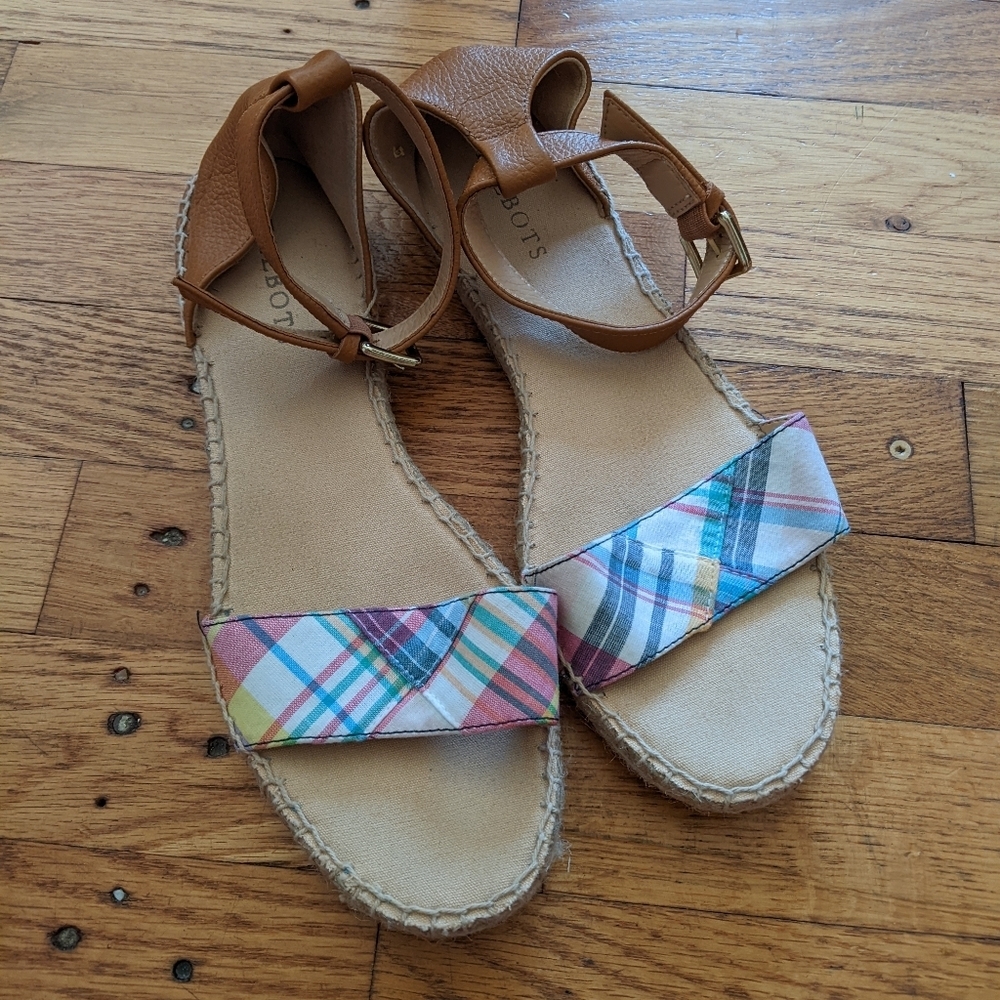 Talbot's Summer Plaid & Leather Espadrille Sandals